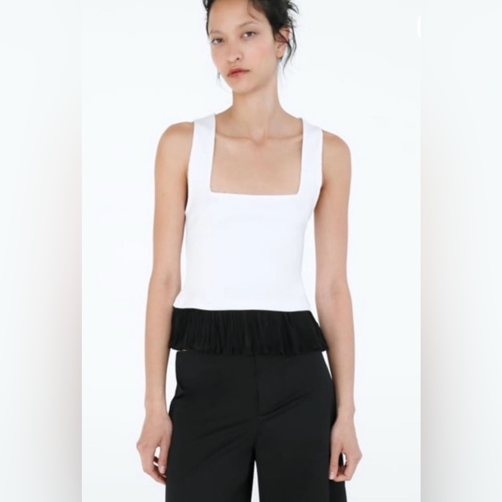 Zara White Tank Top with Black Hem